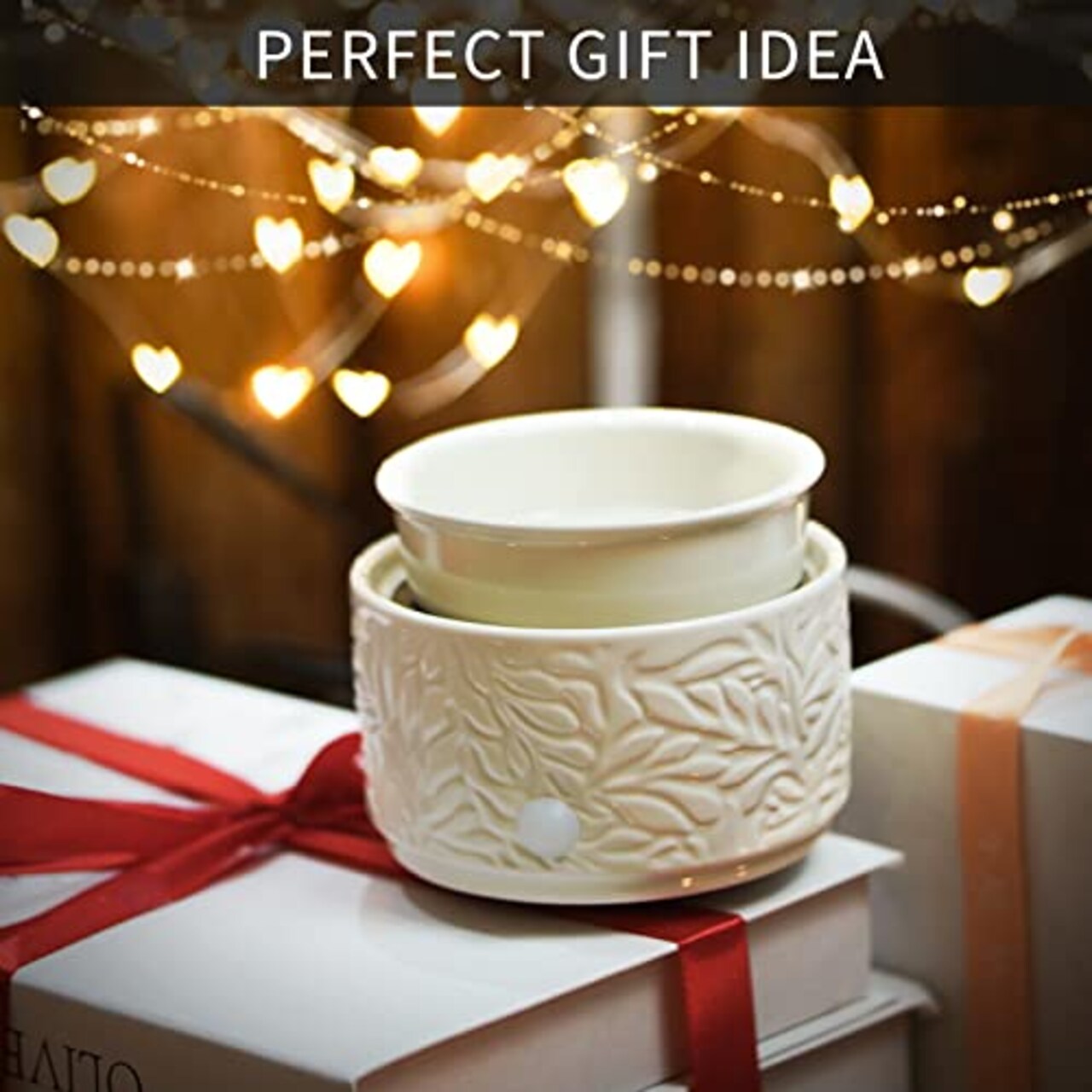 Wax Melt Burner Ceramic 3-in-1 Oil Burner Electric Wax Melter Fragrance Warmer for Home Office Bedroom Aromatherapy Gift& Décor (White Leaves)